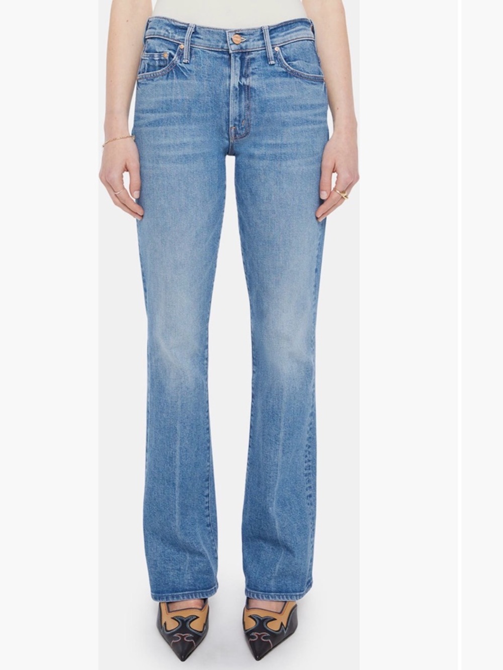 MOTHER The Outsider Sneak in Flag Me Down Stretch Bootcut Jeans Size 24